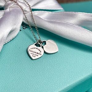 Authentic Tiffany & Co Silver Double Heart Tag Necklace, Mini